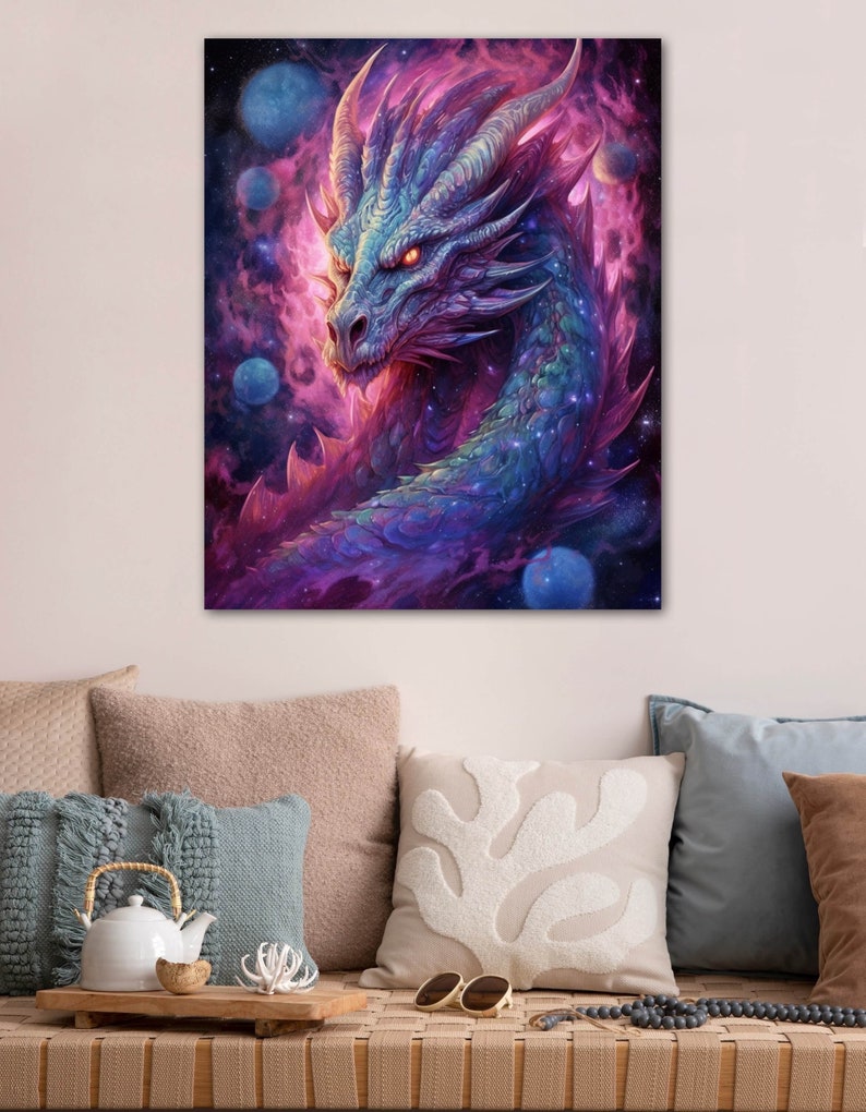 Celestial Dragon: Premium Fantasy Canvas Print - Starry Sky Dragon Wall ...