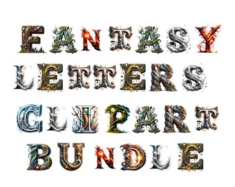 Fantasy-Clipart-Bundle: Dekorative Buchstaben PNG – Alphabet-Clipart-Paket für kommerzielle Nutzung, sofortiger Download, ausgefallene Buchstabendesigns