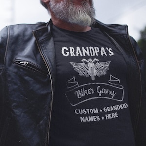 Custom grandpa gift tshirt Grandpa's Biker Gang custom grandkid name shirt grandfather gift personalized tshirt for grandpas grandchildren
