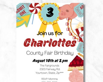 County Fair party -editable  Invitation -ticket invitation -fair invitation - pig invitation  Canva printable invitation -Instant Download