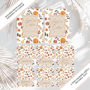 Editable hot apple cider bar apple cider station sign menu labels baby shower hot cider favor outdoor wedding  bonfire fall shower Printable