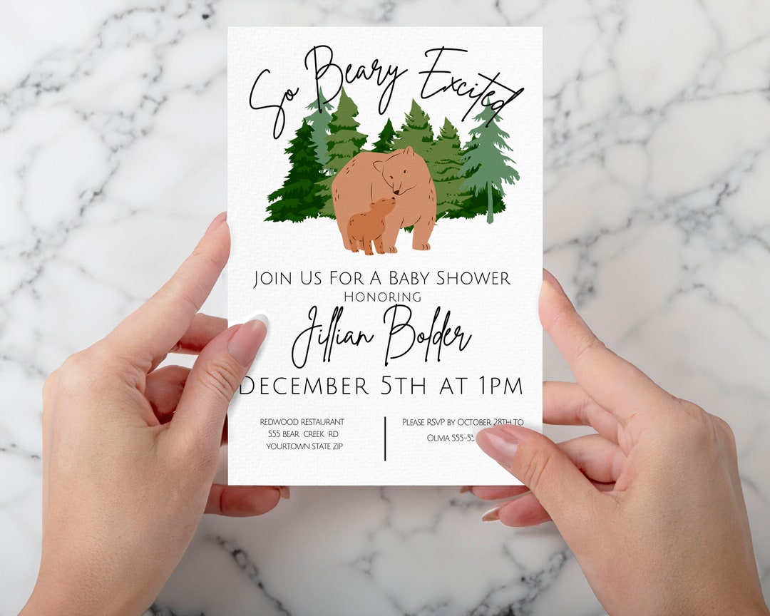 Editable Bear Theme Baby Shower, so Beary Excited, Modern Woodland ...