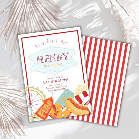 Editable carnival invite carnival theme birthday  invitation the greatest vintage circus ticket retro step right up party  circus Download