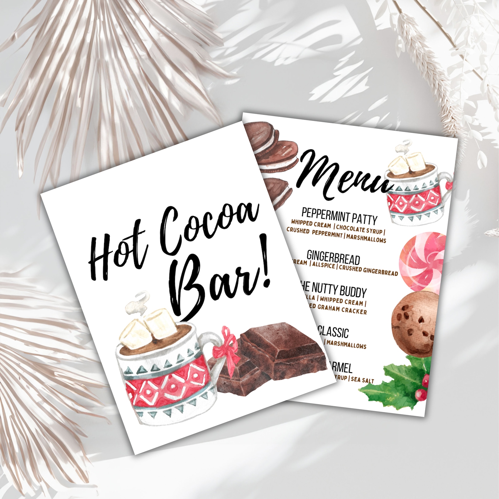 Hot Cocoa Bar Sign  Menu Winter Party Printable Digital