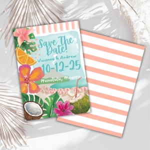 Destination Hawaii Save the date digital illustrated Hawaiian tropical  save the date personalized  Luau destination wedding reminder