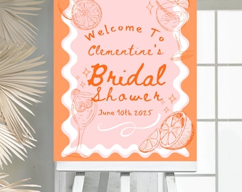 Bewerkbaar-citrus spritz welkomstbord doodle handgetekende gevoel spritzy bruidsbord hoofdknijp bruiloft douche spritz decor Afdrukbaar