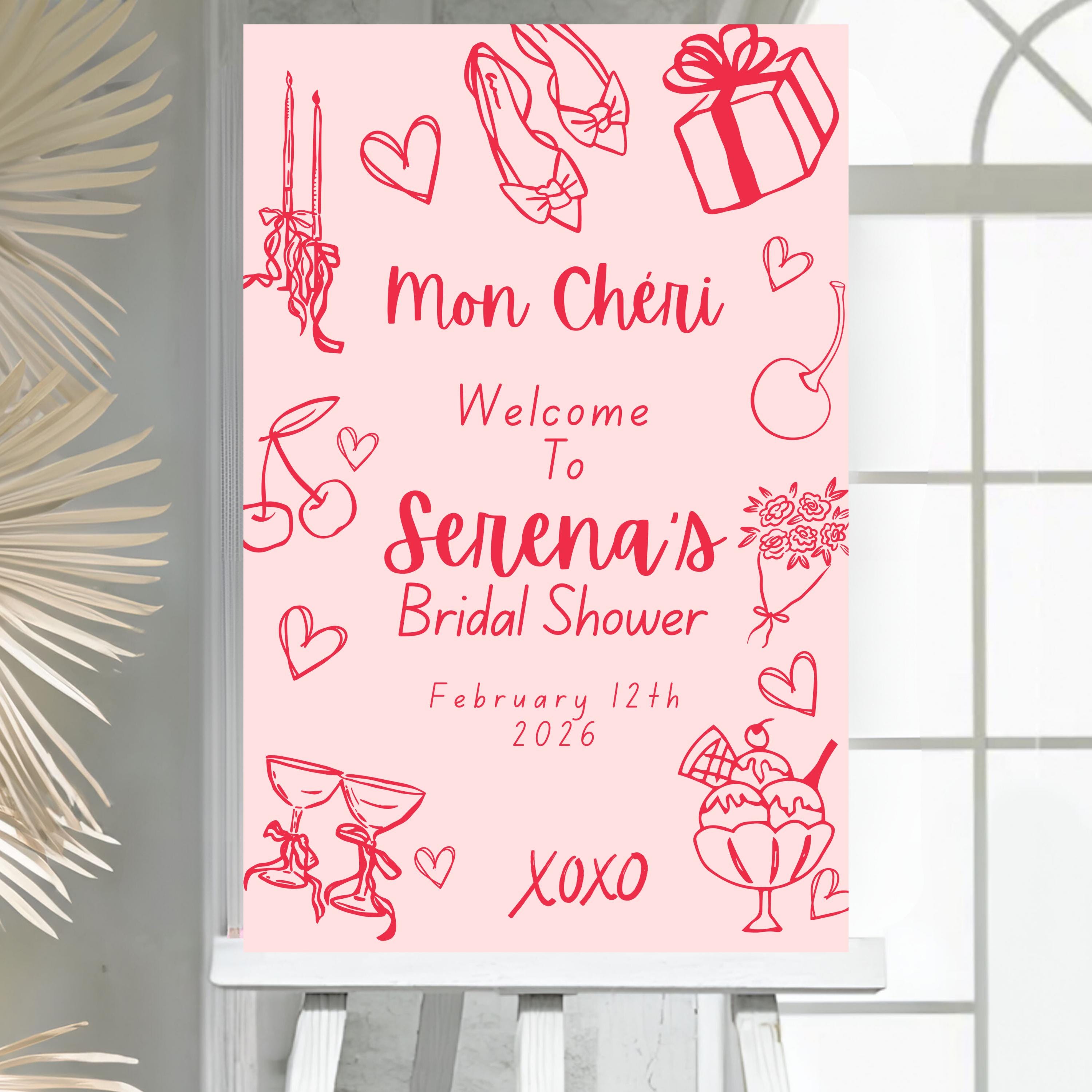 Editable Mon Cheri Sign Bridal Shower Cherry on Top Wedding Welcome ...