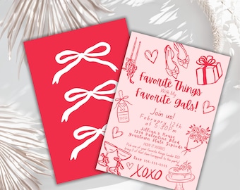 Editable Bow Galentine's Invitation, Favorite Things Party (Digital Template)