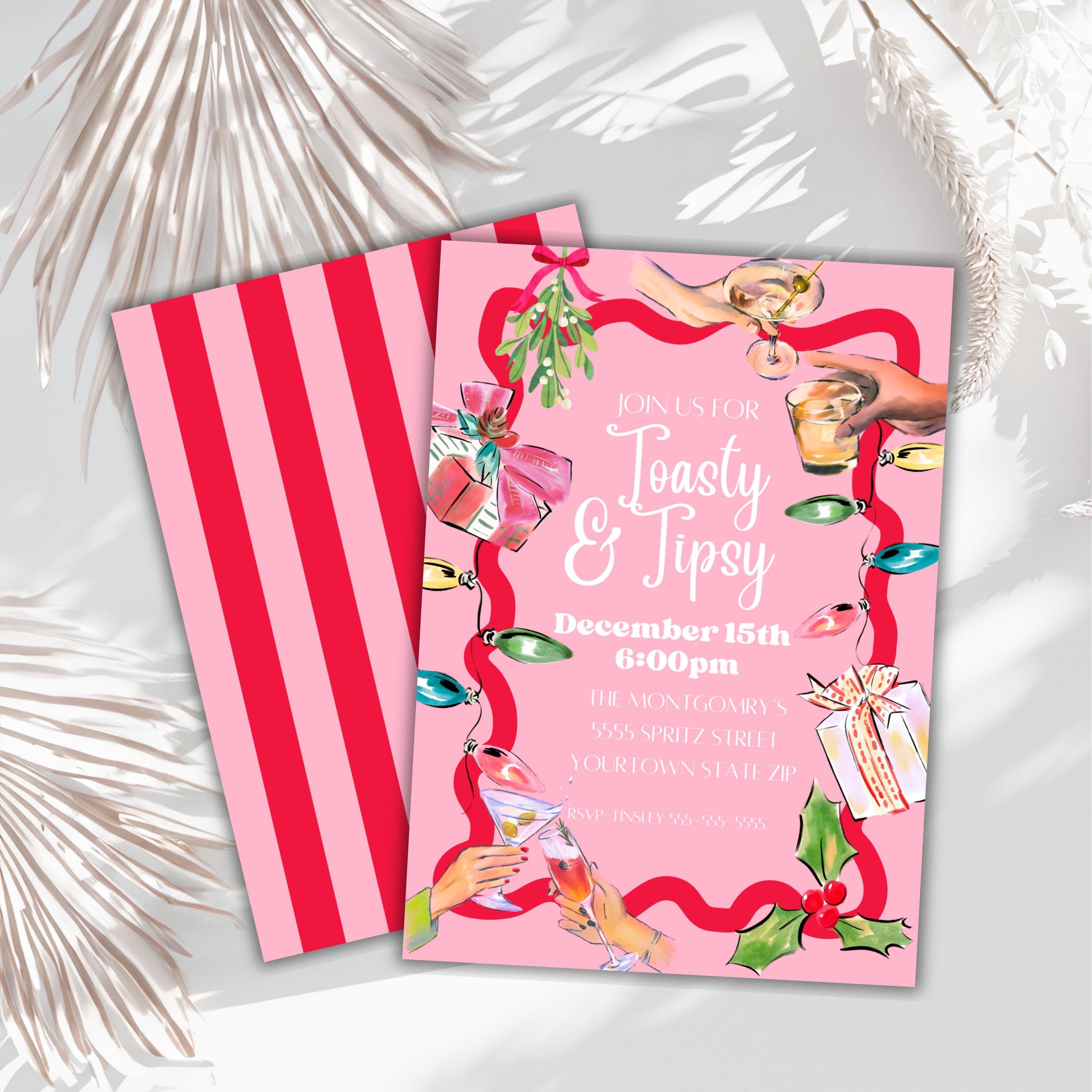 Editable Toasty & Tipsy Christmas Cocktail Party Invitation Cheerful ...