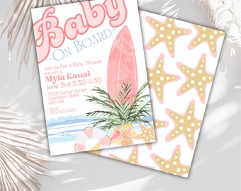 Surfboard Baby Shower Invitation, Beach Theme (Digital Template)