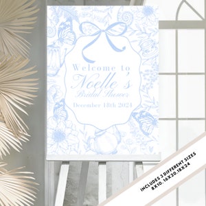 Editable tea party bridal shower something blue welcome sign, wedding high tea shower blush bride garden party sign welcome  printable