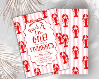 Lobster 1st Birthday Invitation, Nautical Theme (Digital)