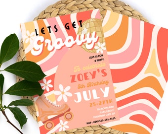 Groovy 70s Birthday Invitation – Retro Roller Skate Party (Canva Printable)
