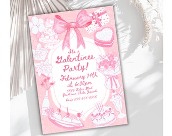 Editable Galentines Party Invitation, Bow Theme (Digital Template)