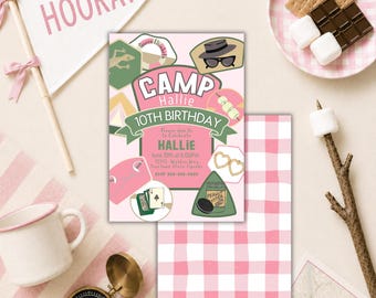 Invitación de cumpleaños inspirada en la película "The Parent Trap": Fiesta en el Campamento Walden, plantilla editable de Canva (descarga digital).