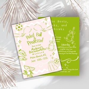 Editable pickleball and Prosecco bachelorette invite Pickle ball game hens invitation perfect match dinks drinks weekend itinerary Printable