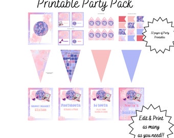 Disco Party Decoration Bundle, Iridescent Design (Printable Canva Template)
