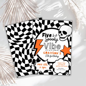 Spooky Dude 5th Birthday Invitation, Punk Skater Theme (Editable, Digital Download)