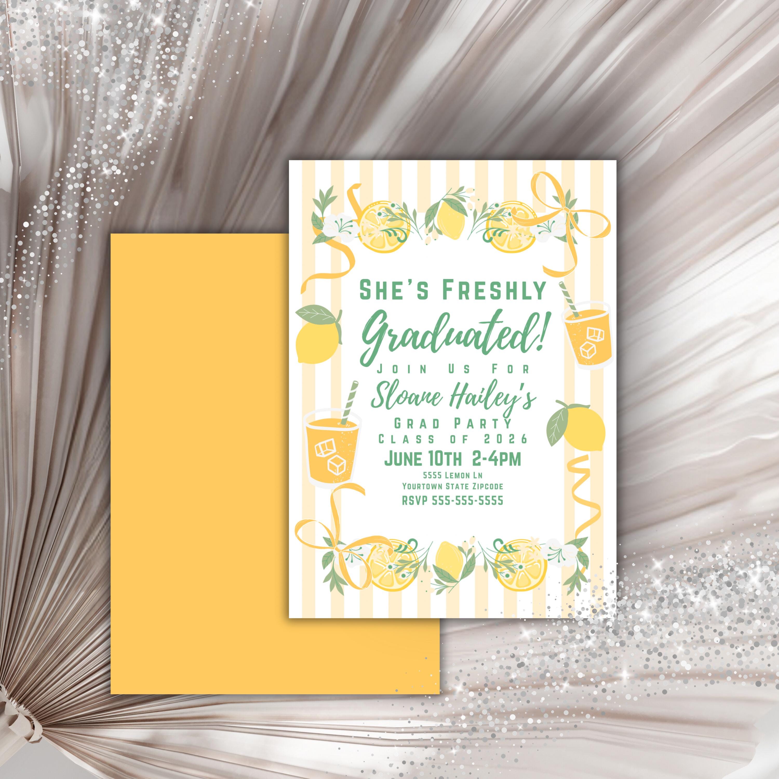 Digital Lemon Grad Party Invitation Freshly Graduated Lemon Graduation ...