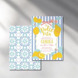 Editável-la dolce vita convite para chá de panela de limão que é amore main squeeze Chá de panela de verão italiano azul Chá de panela cítrico - Para impressão