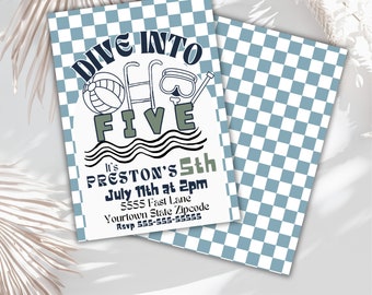 Dive Into Five Invitation, 5th Birthday Pool Party (Digital Download)