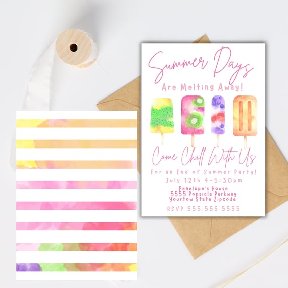 Editable goodbye summer popsicle party invitation retro lets chill , Poppin party, popsicle theme swimming end of summer Labor Day party
