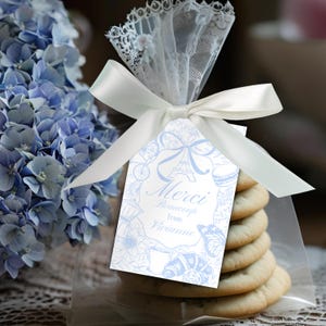 Etiquettes de remerciement modifiables paris merci, bleu baby shower jardin, tour Eiffel macaron cadeau étiquette cadeau café français anniversaire PARIS