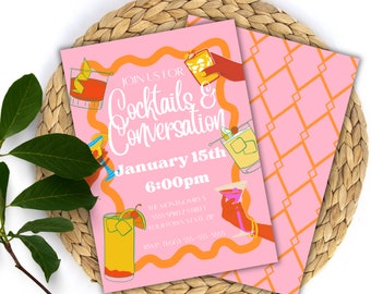 Retro Cocktail Party Invitation – Editable 60s Style (Digital Download)