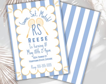 テニス愛好家向け印刷可能なテニス招待状、テニスの誕生日招待状、テニスパーティー、テニスボール - 編集可能なテンプレート、即時ダウンロード