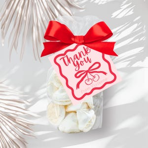 Editable Mon Cheri bridal shower cherry on top  bride bow favor tags  Bow theme party Coquette cherry wavy thank you doodle gift tag digital