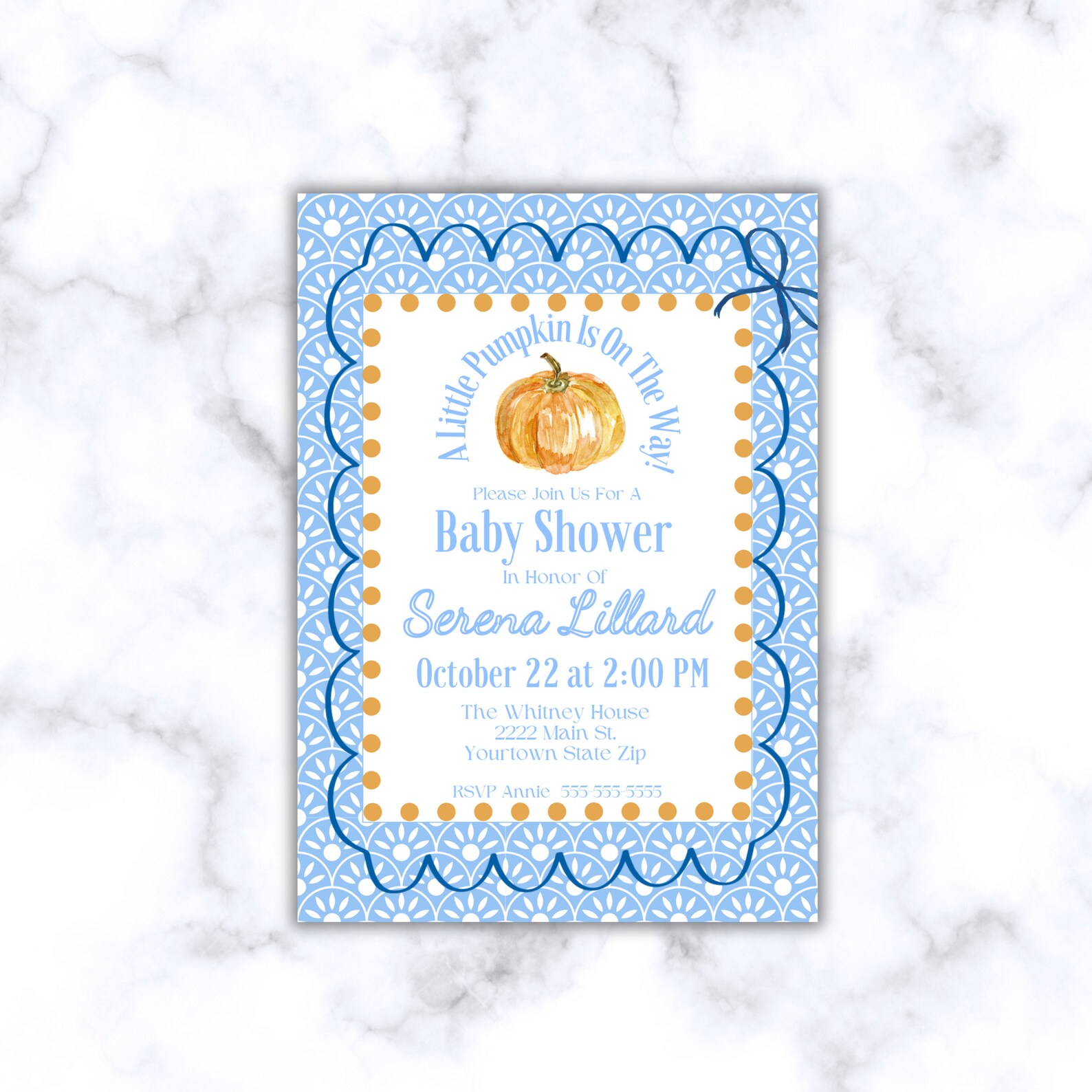 Little Pumpkin Printable Invitation Blue Pumpkin Spice Baby - Etsy