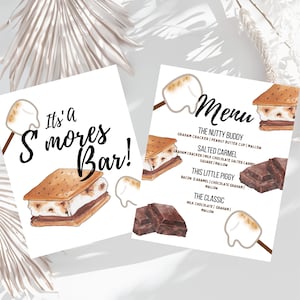 Editable s’mores bar s’mores sign menu baby shower smore to love s more bar smore favor outdoor bonfire party  fall shower toasted Printable