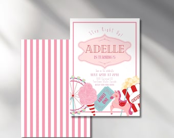 Editable carnival invite carnival theme birthday  invitation the greatest vintage circus ticket retro  party pastel circus  Instant Download