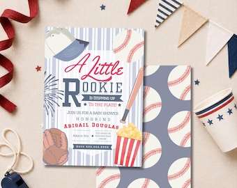 Vintage Baseball Baby Shower Invitation, Little Rookie (Digital Download)