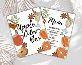 Editable Apple Cider Bar Sign, Menu, and Labels (Printable)