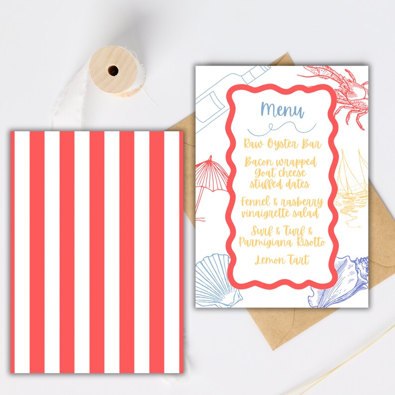 Editable-seafood Dinner Menu Dinner Party Ocean Beach Birthday Beach ...