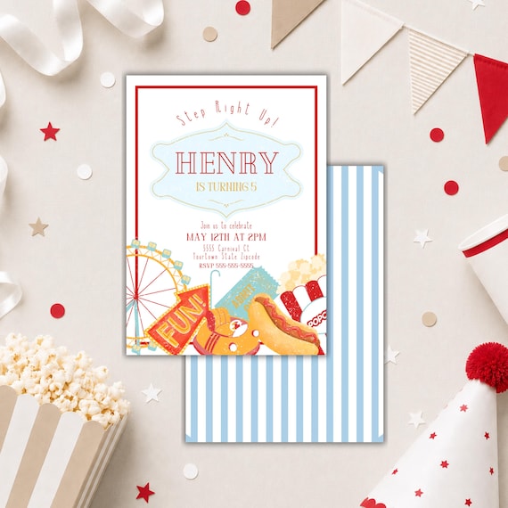 Editable carnival invite carnival theme birthday  invitation the greatest vintage circus ticket retro step right up party  circus Download
