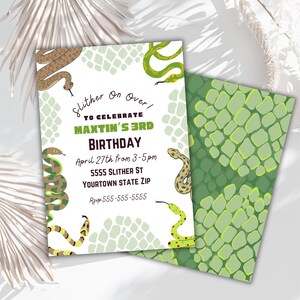 Invitation modifiable sur le thème du serpent, invitation d'anniversaire pour garçons, thème reptile, invitation imprimable d'anniversaire sur le thème du zoo