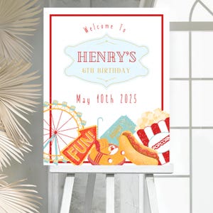Editable carnival welcome sign carnival theme birthday  decor the concessions  vintage ticket retro step right up party circus Download