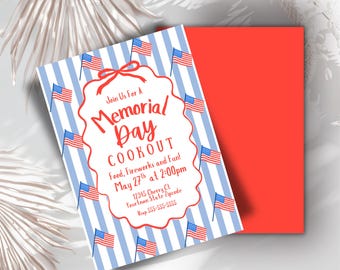 Bbq Kochen Sie Gedenktag Wochenende Wochenende Bearbeitbare Party Grillen Sommer Einladung Doodle Grill und chill patriotisch emite Printable Download