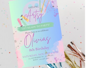 Art Party Invitation – Pastel Iridescent Design (PDF Printable Template)