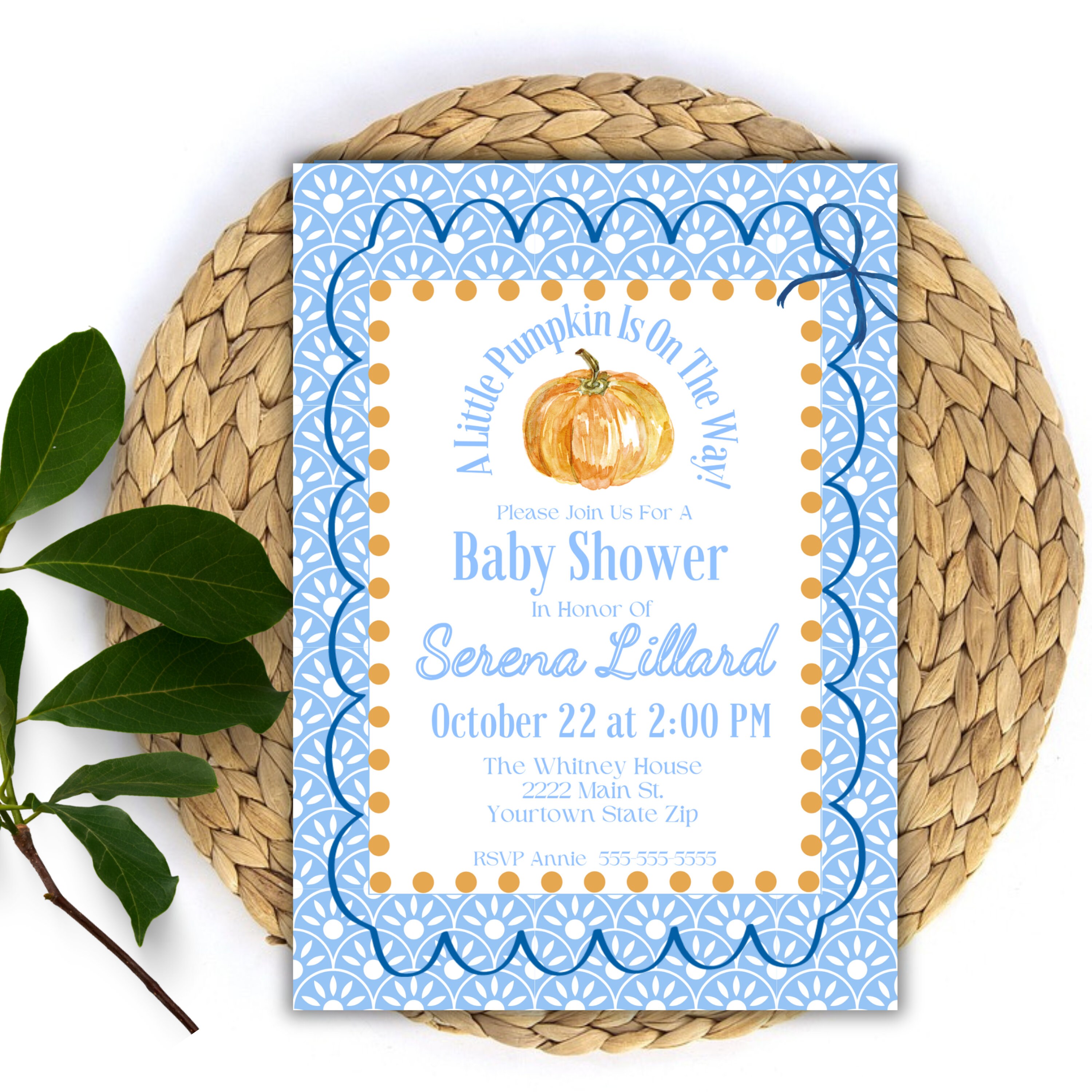 Little Pumpkin Printable Invitation Blue Pumpkin Spice Baby - Etsy