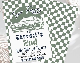 Two Fast Car Birthday Invitation – 2nd Birthday, Racing Theme (Canva PDF Template)