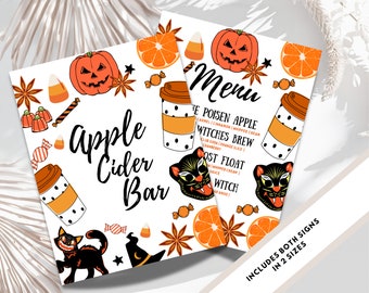 Halloween Apple Cider Bar Sign, Editable Menu (Digital Printable)