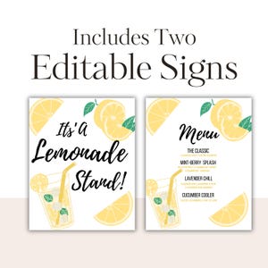 Editable lemonade stand sign menu wedding shower lemonade bar favor bridal shower lemonade drink station  lemonade drink menu Printable