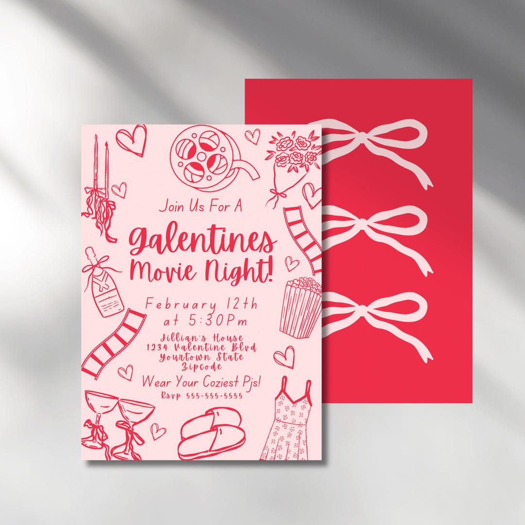 Rom Invite Examples Galentines Movie Night Invite Rom Com Birthday Valentines Sleepover ...