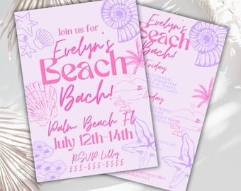 Bewerkbare kuststrand Bach uitnodiging Florida vrijgezellenweekend uitnodigen, vrijgezellenstrandroute -afdrukbaar