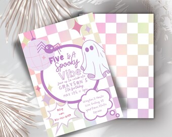 Bearbeitbare fünf a vibe gruselige Ghouls laden coole 5.Geburtstagsfeier ein 90er Jahre Punk Smiley Themenparty Einladung Skater Halloween Download evite