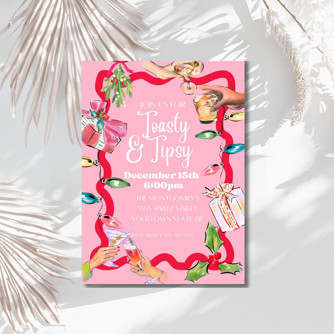 Editable Toasty & Tipsy Christmas Cocktail Party Invitation Cheerful ...