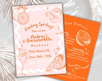 Editable- aperol spritz  invitation doodle hand drawn feeling Spritzy bachelorette weekend invite, bachelorette spritz itenerary  -Printable